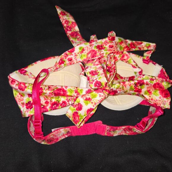Rare Victoria's Secret Pretty Little Things Y2K Satin Rose Ribbon Tie Bra 34B - Picture 4 of 6